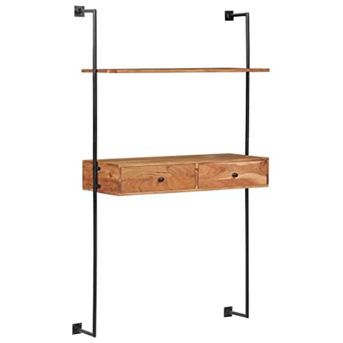 HETFTJN Wandtisch Schreibtisch aus Massivholz Akazie 90 x 40 x 170 cm mit 2 Schubladen und Ablagefach Handgefertigtes Design für Büro Wohnzimmer und Flur von HETFTJN