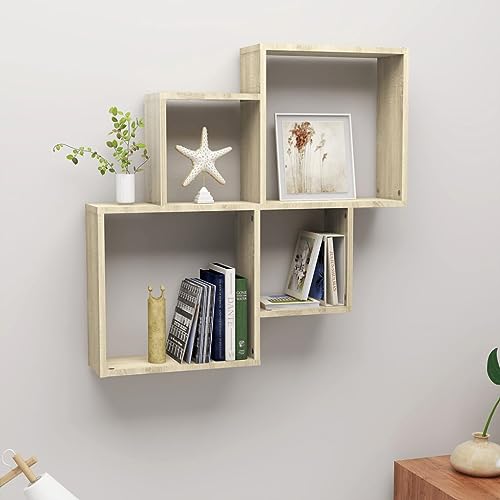 HETFTJN Würfel Wandregal Sonoma Eiche 80 x 15 x 78.5 cm Holzwerkstoff Modernes Design mit Offenen Fächern für Bücher Deko und Sammlerstücke Robust und Vielseitig für Wohnzimmer Büro und Flur von HETFTJN