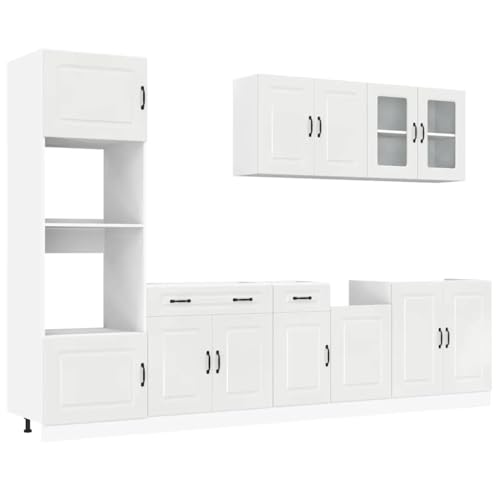 Küchenmöbel Einzelteile Küchenzeilen Aktenschrank Medikamentenschrank - 7-TLG. Küchenschrank-Set Kalmar Hochglanz-Weiß Holzwerkstoff für Badezimmer Wohnzimmer Esszimmer Küche von HETFTJN