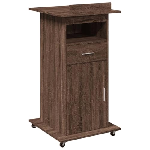Study Table Kleiner Schreibtisch Gaming Tisch Computertisch Klein - Rednerpult mit Rollen & Schublade Braun Eiche-Optik 55x55x107cm für Wohnzimmer Esszimmer Balkon Arbeitszimmer von HETFTJN