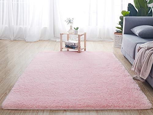 HETOOSHI Plüsch Teppich Super weicher Faux Flauschiger Samt Moderne Flauschige Innenteppiche，Lange Haare Fell Optik Gemütliches Bettvorleger Sofa Matte（Rosa 80 x 120 cm） von HETOOSHI