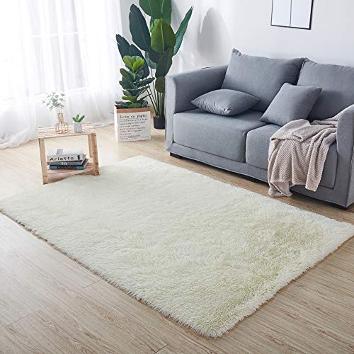 HETOOSHI Plüsch Teppich Super weicher Faux Flauschiger Samt Moderne Flauschige Innenteppiche，Lange Haare Fell Optik Gemütliches Bettvorleger Sofa Matte（Weiß 80 x 120 cm） von HETOOSHI