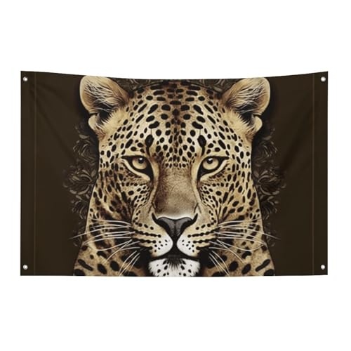 Gemusterte Leopardenkopf-Flagge mit 4 Ösen, strapazierfähiges Polyester, einseitige Flaggen, wetterbeständige Banner für Wohnheim, Partys, Filme, Festivals, Dekoration, 152,4 x 243,8 cm Gemusterte Leopardenkopf-Flagge mit 4 Ösen, strapazierfähiges Polyester, einseitige Flaggen, wetterbeständige Banner für Wohnheim, Partys, Filme, Festivals, Dekoration, 152,4 x 243,8 cm von HETVBNS