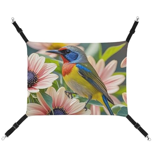 HETVBNS Blumen und Vögel Haustierhängematte für Katzen & Hunde, weiche atmungsaktive Canvas-Hängematte mit verstellbaren Riemen, bequemes und langlebiges Hängebett für kleine bis mittelgroße Haustiere von HETVBNS