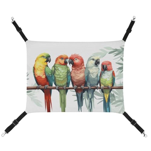 HETVBNS Bunte Papageien auf Baum, Haustier-Hängematte für Katzen und Hunde, weiche, atmungsaktive Canvas-Hängematte mit verstellbaren Riemen, bequemes und langlebiges Hängebett für kleine bis von HETVBNS