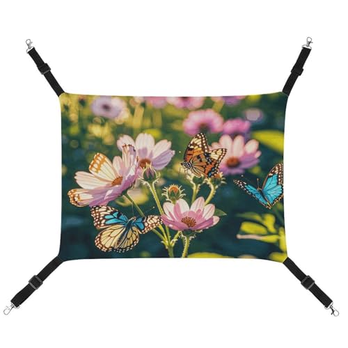 HETVBNS Butterflies and Blooms Haustier-Hängematte für Katzen und Hunde, weiche atmungsaktive Canvas-Hängematte mit verstellbaren Trägern, bequemes und langlebiges Hängebett für kleine bis mittelgroße von HETVBNS