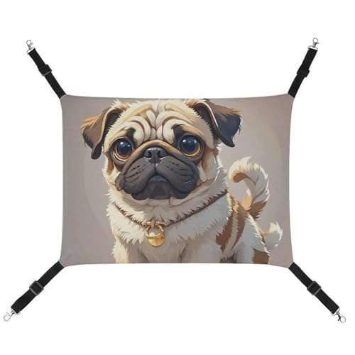 HETVBNS Cartoon-Mops-Haustier-Hängematte für Katzen und Hunde, weiche atmungsaktive Canvas-Hängematte mit verstellbaren Riemen, bequemes und langlebiges Hängebett für kleine bis mittelgroße Haustiere von HETVBNS