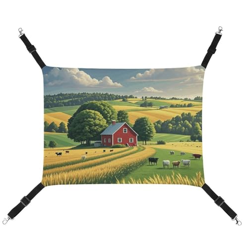 HETVBNS Country Farm Haustierhängematte für Katzen & Hunde, weiche atmungsaktive Canvas-Hängematte mit verstellbaren Trägern, bequemes und langlebiges Hängebett für kleine bis mittelgroße Haustiere von HETVBNS