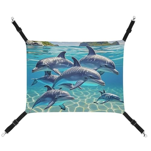 HETVBNS Dolphins Art Haustier-Hängematte für Katzen & Hunde, weiche atmungsaktive Canvas-Hängematte mit verstellbaren Trägern, bequemes und langlebiges Hängebett für kleine bis mittelgroße Haustiere von HETVBNS