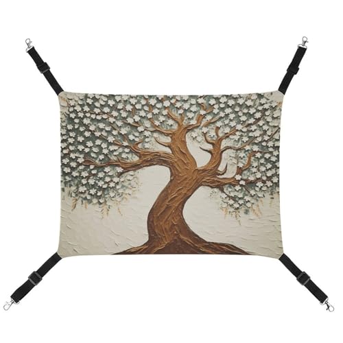 HETVBNS Haustier-Hängematte mit Baumdruck, für Katzen und Hunde, weiche, atmungsaktive Canvas-Hängematte mit verstellbaren Riemen, bequemes und langlebiges Hängebett für kleine bis mittelgroße von HETVBNS