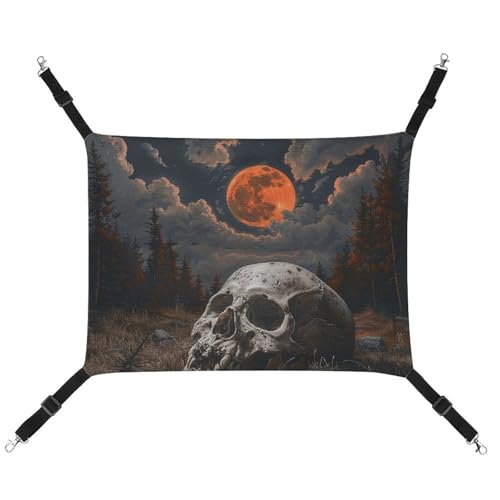 HETVBNS Night and Skull Haustierhängematte für Katzen & Hunde, weiche atmungsaktive Canvas-Hängematte mit verstellbaren Trägern, bequemes und langlebiges Hängebett für kleine bis mittelgroße Haustiere von HETVBNS