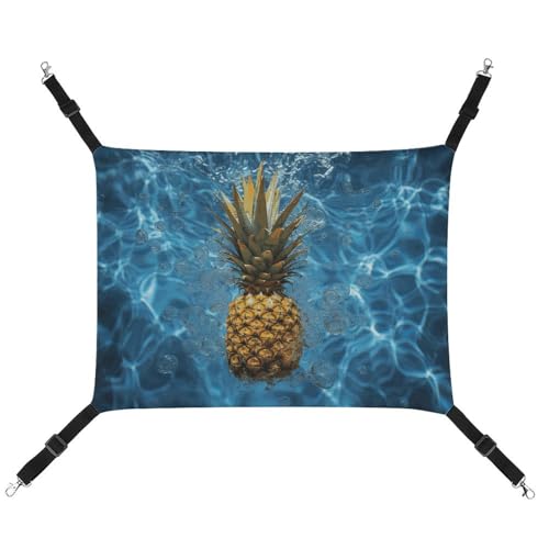 HETVBNS Pineapple in The Pool Haustier-Hängematte für Katzen & Hunde, weiche atmungsaktive Canvas-Hängematte mit verstellbaren Trägern, bequemes und langlebiges Hängebett für kleine bis mittelgroße von HETVBNS