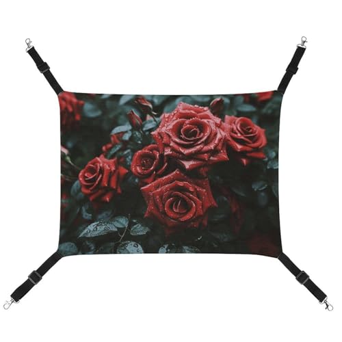 HETVBNS Rote und schwarze Rosen-Haustier-Hängematte für Katzen und Hunde, weiche atmungsaktive Canvas-Hängematte mit verstellbaren Trägern, bequemes und langlebiges Hängebett für kleine bis von HETVBNS