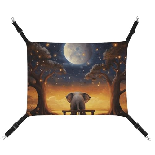 HETVBNS Tier Elefant Eule Baum Mond Stern Haustier Hängematte für Katzen & Hunde, Weiche Atmungsaktive Leinwand Hängende Hängematte mit verstellbaren Riemen, Bequemes & Langlebiges Hängebett für von HETVBNS