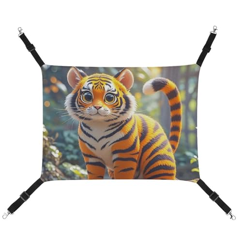 HETVBNS Tiger Stripes Orange Haustierhängematte für Katzen & Hunde, weiche atmungsaktive Canvas-Hängematte mit verstellbaren Trägern, bequemes und langlebiges Hängebett für kleine bis mittelgroße von HETVBNS