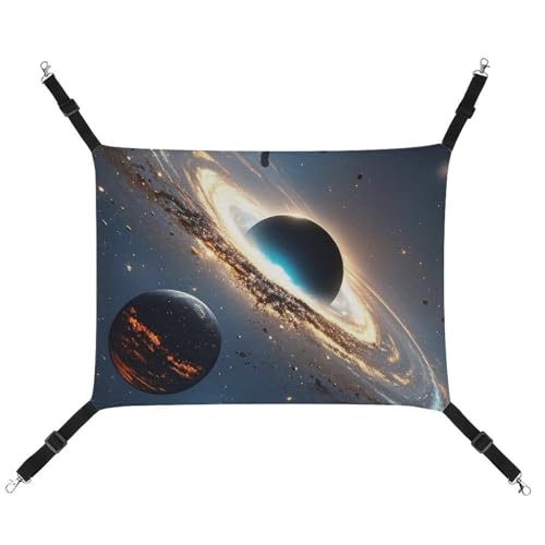 HETVBNS Universe Haustierhängematte für Katzen und Hunde, weiche atmungsaktive Canvas-Hängematte mit verstellbaren Riemen, bequemes und langlebiges Hängebett für kleine bis mittelgroße Haustiere von HETVBNS