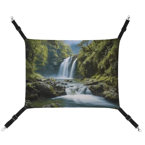 HETVBNS Wasserfall-Landschaftsmalerei, Haustier-Hängematte für Katzen und Hunde, weiche, atmungsaktive Canvas-Hängematte mit verstellbaren Riemen, bequemes und langlebiges Hängebett für kleine bis von HETVBNS