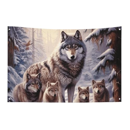 Wölfe-Familienflagge mit 4 Ösen, strapazierfähiges Polyester, einseitige Flaggen, wetterbeständige Banner für Wohnheim, Partys, Filme, Festivals, Dekoration, 152,4 x 243,8 cm Wölfe-Familienflagge mit 4 Ösen, strapazierfähiges Polyester, einseitige Flaggen, wetterbeständige Banner für Wohnheim, Partys, Filme, Festivals, Dekoration, 152,4 x 243,8 cm von HETVBNS