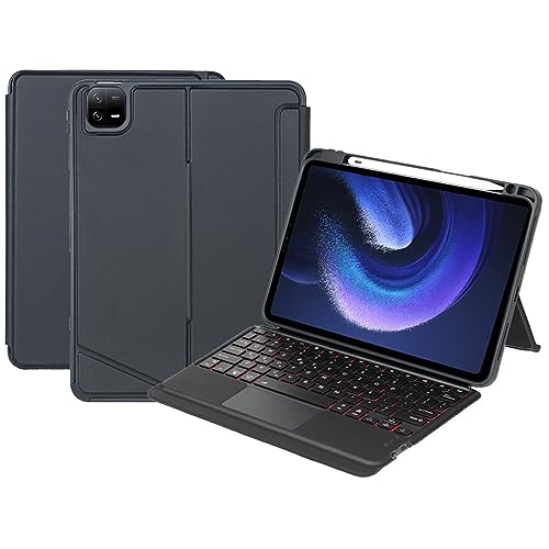 HEUCYL Tastaturhülle Für Xiaomi Pad 6 / Pad 6 Pro 11 Zoll 2023, Magnetische Abnehmbare Vertikale Multi Winkel Ständerhülle, Tastatur Mit Hintergrundbeleuchtung Und Touchpad, Mit Stifthalter von HEUCYL