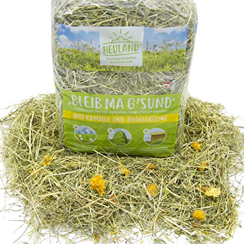 HEULAND® Premium Heu Bleib ma G´sund mit Kamille und Ringelblume Frisches Bergwiesenheu für Kleintiere Kaninchen Kräuter Hamster Streu Meerschweinchen Futter Zwergkaninchen Hasen (500g (10er Pack)) von HEULAND