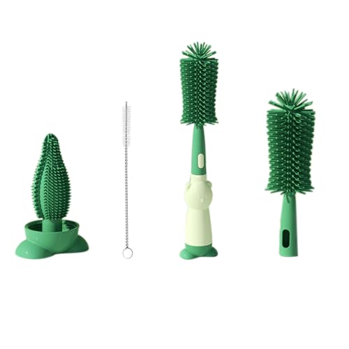 Baby Flaschenbürste Set, 3 in 1 Silikon Babyflaschenbürste für Babyflaschenbürste und Sauger (Grün) von HEVIBK