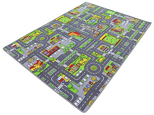 HEVO Stadt Mix Strassen Spielteppich | Kinderteppich 200x200 cm mit Antirutsch Rücken von HEVO