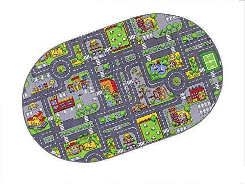 HEVO Stadt Mix Strassen Spielteppich | Kinderteppich 200x280 cm Oval mit Antirutsch Rücken von HEVO