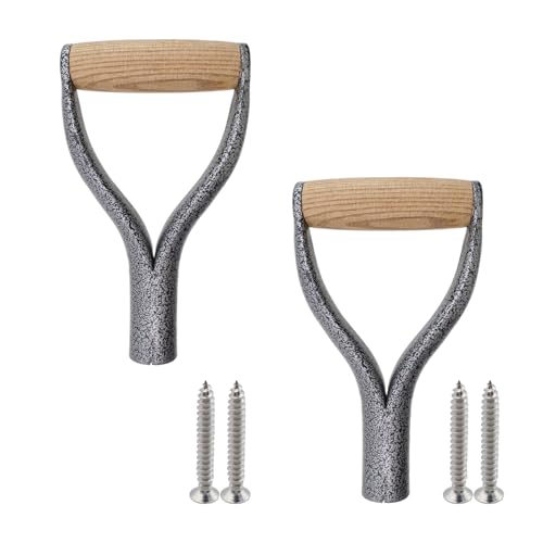 HEVSTIL 2er-Pack D-Grip Schaufelgriffe – Metall-Ersatz-Werkzeuggriffe für Schaufeln und Rechen | passend für 3,1 cm Schaft | Silber von HEVSTIL