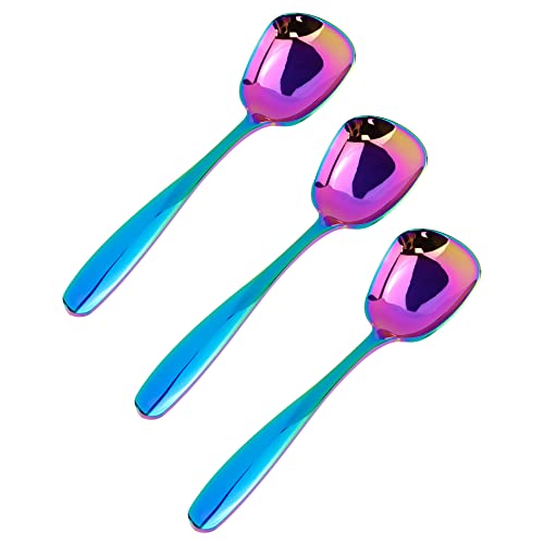 HEVSTIL 3er-Pack große Servierlöffel-Set, Suppenlöffel, Edelstahl, Suppenlöffel mit Regenbogen-Magie-Spiegel-Finish, Joghurt-Löffel für Suppe, Reis, Tee, Milch, Kaffee, Dessert von HEVSTIL