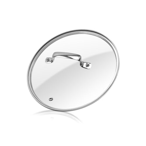 HEVSTIL Robuster Deckel aus gehärtetem Glas, Topfdeckel aus gehärtetem Glas, 21 cm, transparenter Glasdeckel mit Edelstahlgriff für Bratpfanne von HEVSTIL