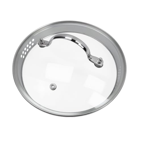 HEVSTIL Sieb Deckel aus gehärtetem Glas, universeller Siebdeckel aus gehärtetem Glas, spülmaschinenfest, Kipp-zu-Ablauf-Design für einfaches Ausgießen, passend für die meisten Töpfe und Pfannen, 20,3 von HEVSTIL