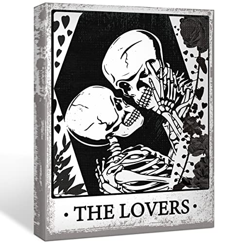 Retro Tarot Karten The Lovers Leinwand Poster Skelett Liebhaber Druck Gemälde für Gothic Zuhause Wandkunst Dekoration 29,2 x 38,1 cm (gerahmt) von HEWBE