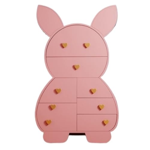 HEWOOJA Schubladenschrank Eimer Schlafzimmer Nachttisch Aufbewahrungsschrank Moderner Einfacher Kaninchen Schubladenschrank Kompletter Aufbewahrungsschrank Schubladen Schrank (Color : Pink, Size : A) von HEWOOJA