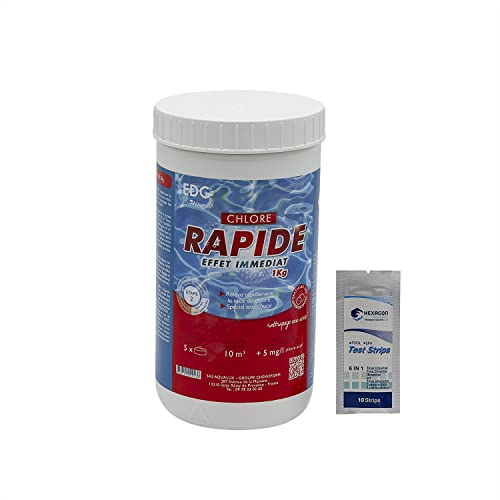 EDG by AQUALUX Chlore Rapide Tabletten 20 g – 1 kg | Chlore Choc Stabilisé - Entsinfection Choc - Rapide Dissolution + 10 HPS Offset-Tests 6-in-1 von HEXAGON PISCINE ET SPA