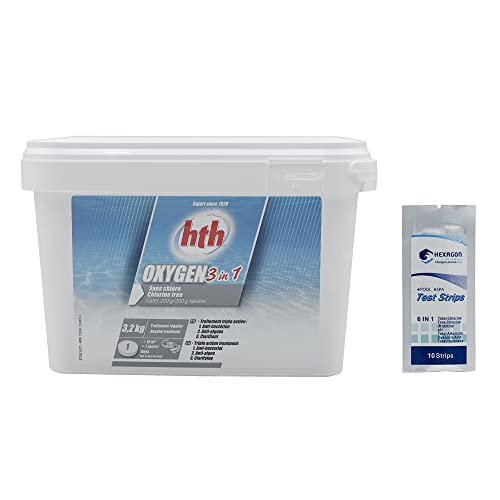 HTH Oxygen 3-in-1 Multi-Funktions Kieselstein 200 g – 3,2 kg | Aktivsauerstoff Multiaction – regelmäßige Desinfektion – ohne Chlor – langsames Auflösen + 10 HPS-Tests 6 in 1 von HEXAGON PISCINE ET SPA