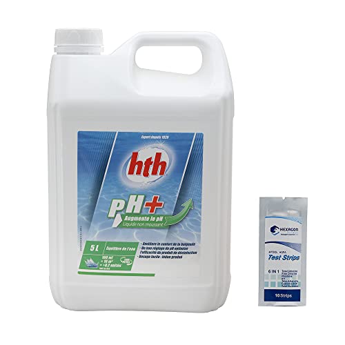 HTH pH Plus Flüssigkeit – 5 l | Korrektor des pH-Wertes flüssig – erhöht den pH-Wert + 10 HPS-Tests, 6-in-1 von HEXAGON PISCINE ET SPA