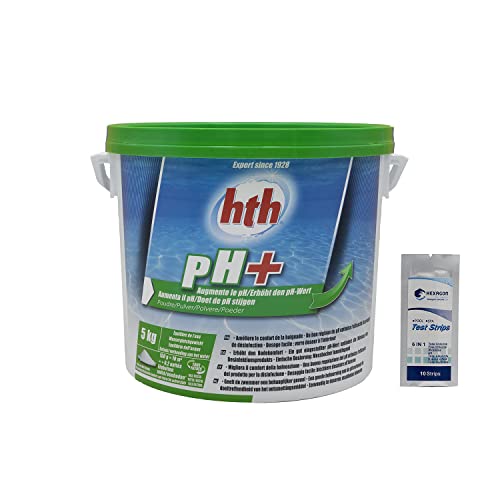 HTH pH Plus Pulver – 5 kg | fester pH-Korrektor – erhöht den pH-Wert + 10 HPS-Tests gratis 6 in 1 von HEXAGON PISCINE ET SPA