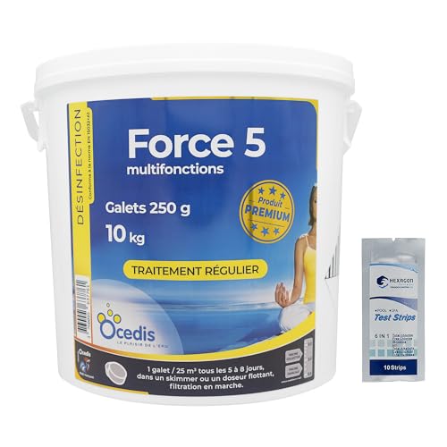 Ocedis Force 5-250 Multifunktions-Kieselsteine 250 g – 10 kg | Langsames Chlor stabilisiert Multiaktion – nicht brennend – regelmäßige Desinfektion Multifunktion – Langsame Auflösung + 10 HPS-Tests 6 von HEXAGON PISCINE ET SPA