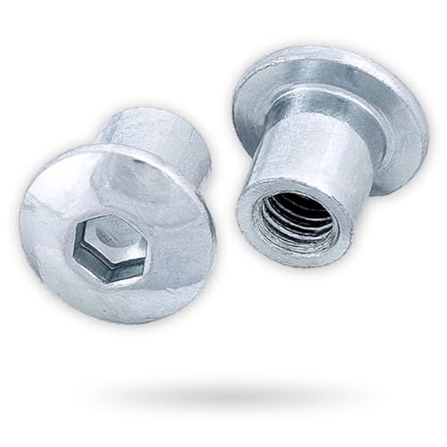 HEXATON Hülsenmutter M10 x 20 x 13 mm – 100 Stück, Rundkopf mit Innensechskant, Stahl verzinkt, Runder Kopf für Möbelverbindungen und Inbusschlüssel von HEXATON