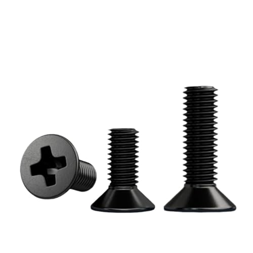 10/20/50 Stück M1.2 M1.4 M1.6 M2 M2.5 M3 M3.5 M4 M5 Mini Micro Kreuzschlitzschrauben aus schwarzem Kohlenstoffstahl mit flachem Senkkopf(8mm) von HEXHUASR