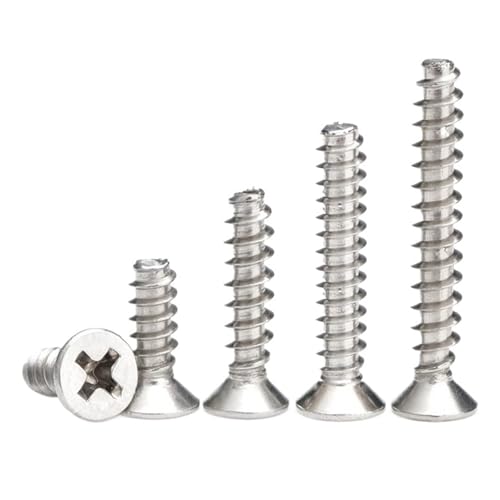 50 Stück/Lot Selbstschneidende Schrauben Kreuzschlitz Senkkopf 304 Edelstahl M1.7 M2 M2.6 M3 M4 Flachkopfschraube(6mm x50pcs,M1.4) von HEXHUASR