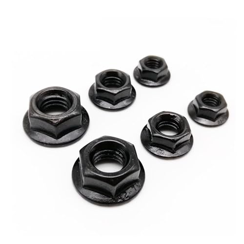 HEXHUASR 2/10 Stück M3 M4 M5 M6 M8 M10 M12 schwarzer 304 Edelstahl metrisches Gewinde Sechskantkopf gezahnte Spinlock-Flanschmutter Sicherungsmutter DIN6923(5pcs M8) von HEXHUASR