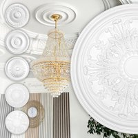 HEXIM Perfect Stuckrosette aus PU, B3048 bis B3121 weiß - Deckenrosette Stuck Wanddeko Wohnzimmer: B3064 - Ø 509mm von HEXIM PERFECT