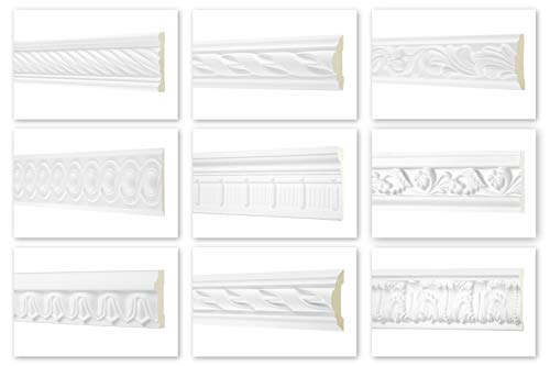 HEXIM Perfect 2 Meter Flachprofile - große Auswahl (AC202-60x13 mm) Stuckprofil aus PU gemustert, weiß, Zierprofil Flachprofil Wand Leiste Deko von HEXIM Perfect