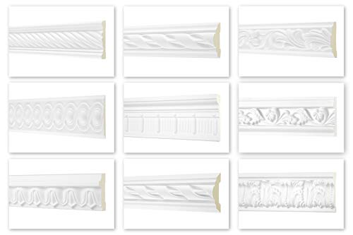 HEXIM Perfect 2 Meter Flachprofile - große Auswahl (AC235-84x16 mm) Stuckprofil aus PU gemustert, weiß, Zierprofil Flachprofil Wand Leiste Deko von HEXIM Perfect