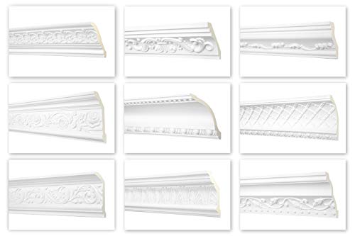 HEXIM Perfect 2 Meter Zierprofile - große Auswahl, (AA097-175x70mm) - Stuckleiste aus PU gemustert, weiß, stoßfest - Eckleiste Dekorleiste Stuckprofil Zierleiste von HEXIM Perfect