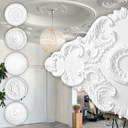 HEXIM Perfect Stuckrosette aus PU hartschaum - Deckenrosette weiß, Zierelement, Stuck (B2023, 94x66cm) Wanddekoration Schlafzimmer Lampe Rosette Oval von HEXIM Perfect