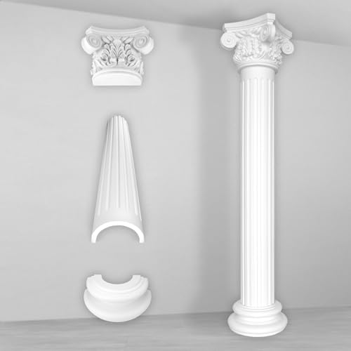 Halbsäule | rund | kanneliert | vorgrundierte Oberfläche | stoßfest | klassisch | Barock | Dekosäule | Stuck | weiß | PU | N3330H Set | 300 mm von HEXIM Perfect