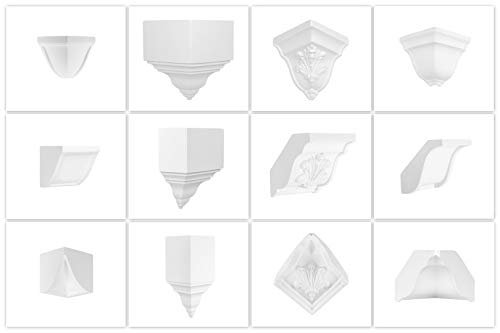 Universelle Eck- und Zwischenstücke aus PU - Zubehör Stuck hart und stoßfest - (E3014-3 - Innenecke für Leisten bis max. 210mm) Elemente Komponente Deckenleiste von HEXIM Perfect