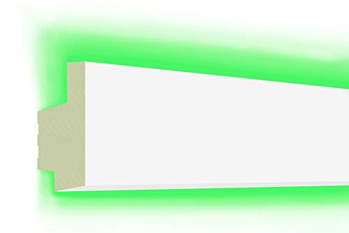 2 Meter LED Profil aus PU - indirekte Beleuchtung für Wand und Decke, weiß, lichtundurchlässig, robust - (65x34mm, LED-18) von HEXIM